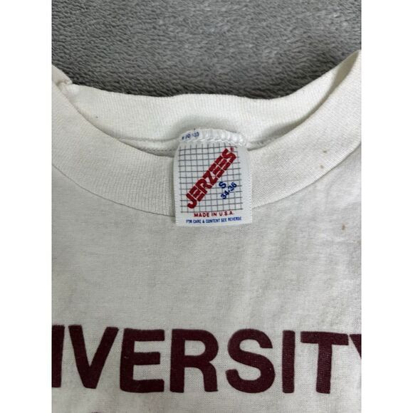 Vintage 80s University Sports Short Sleeve T Shirt Men's Size Small White - Picture 7 of 12
